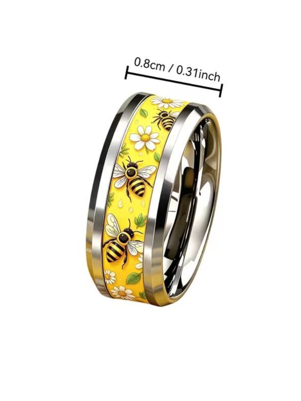Silver Stainless Steel BEE Band Ring Size 8 - Picture 5 of 5
